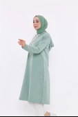 Eflin Yakadan Bağlamalı Kapşonlu Uzun Sweatshirt - 03030.100 - Çağla Yeşili - 2