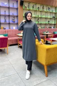 Atlas Kapşonlu Uzun Sade Basic Sweatshirt - 03007.017 - Antrasit - 2