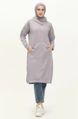 Aysima Yaka Detaylı Kapşonlu Sade Basic Sweatshirt - 03032.008 - Gri - 1