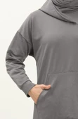 Aysima Yaka Detaylı Kapşonlu Sade Basic Sweatshirt - 03032.017 - Antrasit - 5