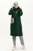 Aysima Yaka Detaylı Kapşonlu Sade Basic Sweatshirt - 03032.032 - Zümrüt - 2