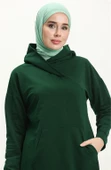 Aysima Yaka Detaylı Kapşonlu Sade Basic Sweatshirt - 03032.032 - Zümrüt - 3