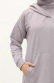 Aysima Yaka Detaylı Kapşonlu Sade Basic Sweatshirt - 03032.008 - Gri - 4