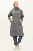 Aysima Yaka Detaylı Kapşonlu Sade Basic Sweatshirt - 03032.017 - Antrasit - 1