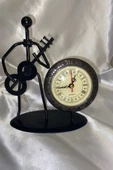 Müzisyen Metal Saat El Yapımı Büro Masa Saat Biblo Gitar thumbnail 3