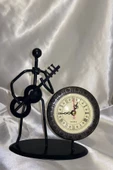 Müzisyen Metal Saat El Yapımı Büro Masa Saat Biblo Gitar thumbnail 4