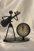 Müzisyen Metal Saat El Yapımı Büro Masa Saat Biblo Gitar 01 thumbnail 5