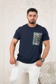 Bisiklet Yaka Önü Baskılı Pamuklu Likralı Basic Regular Fit T-shirt thumbnail 8