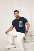 Bisiklet Yaka Önü Baskılı Pamuklu Likralı Basic Regular Fit T-shirt thumbnail 6