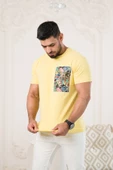 Bisiklet Yaka Önü Baskılı Pamuklu Likralı Basic Regular Fit T-shirt thumbnail 1
