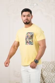 Bisiklet Yaka Önü Baskılı Pamuklu Likralı Basic Regular Fit T-shirt thumbnail 3