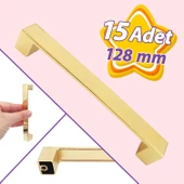 15 Adet Bihter Düz Kulp 128 mm Altın Mutfak Kulpu Çekmece Dolap Kapak Kulbu Metal  Mobilya Dolabı Kulpları - 1