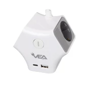 Vea VE-G903YC 3'lü USB+ Type-C Girişli Anahtarlı Grup Priz - 1