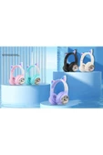 Kedi Tüylü Işıklı Kedili Mikrofonlu Bluetoothlu Kulaklık SD Aux Girişli KEDİ kulaklık Kablosuz - 6