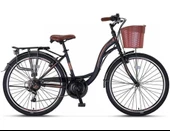 ÜMİT 2810 ALANYA SEPETLİ KADIN ŞEHİR BİSİKLETİ 28 JANT 21 VİTES SİYAH KAHVERENGİ - 1