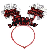 Happy Birthday Yazılı Püsküllü Neon Kırmızı Renk Doğum Günü Tacı 22x19 cm - 1