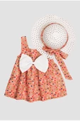 Şapkalı puantiye Desenli Fiyonklu Kız Bebek Elbisesi - 4