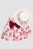 Şapkalı Üç Yapraklı Büyük Çiçek Desenli  Kız Bebek Elbisesi thumbnail 1