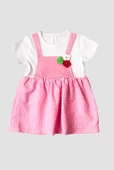 Şapkalı Yuvarlak Desenli Kız Bebek Elbisesi - 1