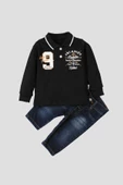 Polo bebek takımı yumuşak kot pantolonlu %100 pamuklu - 6