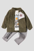 Kışlık peluş üçlü takım erkek bebek welsoft sweatshirt eşofman içi pamuklu - 6