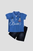 Erkek bebek pamuklu polo takım pantolon üst ikili takım düğün doğum günü nişan nikah bayram thumbnail 1