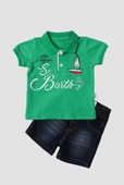 Erkek bebek pamuklu polo takım pantolon üst ikili takım düğün doğum günü nişan nikah bayram - 1