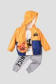 Erkek Bebek Kapüşonlu Yağmurluk Rüzgarlık Ayıcıklı Çantalı 4lü Bebek Takımı thumbnail 1