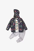 Araba Desenli Kapüşonlu İçi Pamuklu Yağmurluk Bebek Takımı thumbnail 8