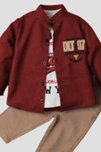 Erkek bebek spor gömlek takım kot pantolon üst sweatshirt üçlü takım pamuklu - 2