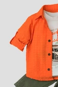 Erkek Bebek Spor Gömlek Takım Pantolon Üst Sweatshirt Üçlü TakIm Pamuklu Takım - 8