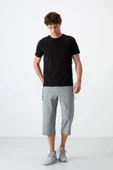 TOMMY LIFE Gri Melanj Fermuar Cepli Standart Kalıp Klasik Paça Erkek Kapri 83090 - 2