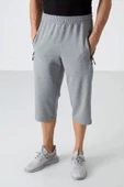 TOMMY LIFE Gri Melanj Fermuar Cepli Standart Kalıp Klasik Paça Erkek Kapri 83090 - 1