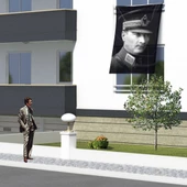 Siyah-Beyaz Askeri Üniformalı Mustafa Kemal Atatürk  Poster Bayrağı ATA44 - 1