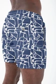 Su İtici Özellikli Dijital Baskılı Erkek Plaj Deniz Şort Mayo - 203-Lacivert thumbnail 3