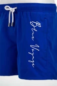 Saks Mavi Su İtici Özellikli Blue Voyage Nakışlı Erkek Plaj Deniz Şort Mayo - 303-Saks - 5