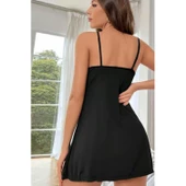 Lucky Life Siyah Dökümlü Yırtmaç Detay Şık Geceliik - 3