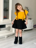 MODAVALS SCUBA AEROBIN KOL VE ETEKLERİ FIRFIRLI FİYONK DETAYLI KIZ ÇOCUK YAZLIK ELBİSE-SARI SİYAH - 1