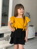 MODAVALS SCUBA AEROBIN KOL VE ETEKLERİ FIRFIRLI FİYONK DETAYLI KIZ ÇOCUK YAZLIK ELBİSE-SARI SİYAH - 4