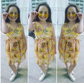 MODAVALS ÇİÇEKLİ BELİ LASTİKLİ ŞİFON KIZ ÇOCUK ELBİSE - 2