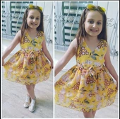 MODAVALS ÇİÇEKLİ BELİ LASTİKLİ ŞİFON KIZ ÇOCUK ELBİSE - 3