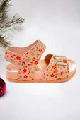 Pembe Çiçek Baskılı Tokalı Kız Çoçuk Sandalet - 3