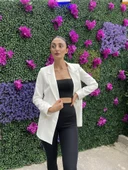 GOLD DÜĞMELİ ASTARLI BLAZER CEKET-BEYAZ RENK - 5