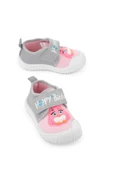 Gezer Yazlık Kız Çocuk Keten Happy Bird Cırt Cırtlı Ayarlanabilir Ayakkabı Gri Pembe - 1