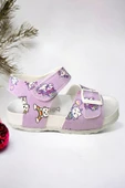Lila Desenli Tokalı Kız Çoçuk Sandalet - 2