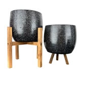 Bitki Tasarımı Siyah Granit Toprak Saksı Saksılık Salon Çiçeklik İkili Set 3 Ayaklı- 4 Ayaklı- 19 CM thumbnail 1