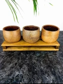 Bitki Tasarımı Ev dekorasyon Aksesuar Kahverengi Granit Efektli Düz Toprak Saksı Üçlü Ahşap Tabanlı Çiçeklik Saksı Saksılık thumbnail 5