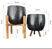 Bitki Tasarımı Siyah Granit Toprak Saksı Saksılık Salon Çiçeklik İkili Set 3 Ayaklı- 4 Ayaklı- 19 CM thumbnail 2