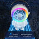 Polham 1500mAh Şarjlı RGB Işıklı Taşınabilir Süper Hızlı Serinletici Vantilatör, Masaüstü El Fanı - 2