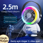 Polham 1500mAh Şarjlı RGB Işıklı Taşınabilir Süper Hızlı Serinletici Vantilatör, Masaüstü El Fanı - 3